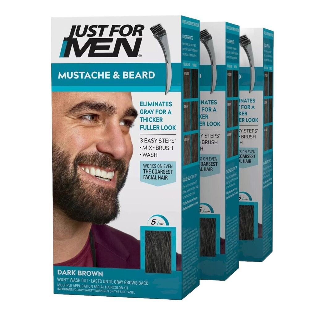 Just For Men Mustache and Beard Coloring for Gray Hair, M-45 Dark Brown, 4 Pack